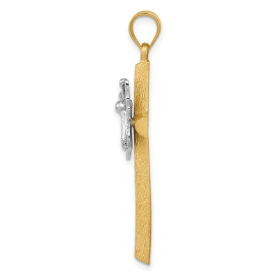 14K Two-tone Cross w/Butterfly Pendant