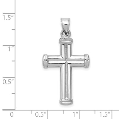 14K White Gold Hollow Cross Pendant, 34 x 18.3mm