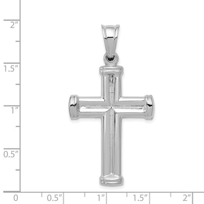 14K White Gold Hollow Cross Pendant, 48 x 25mm