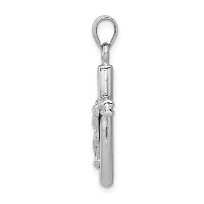 14K White Gold Hollow Crucifix Pendant, 30 x 14mm