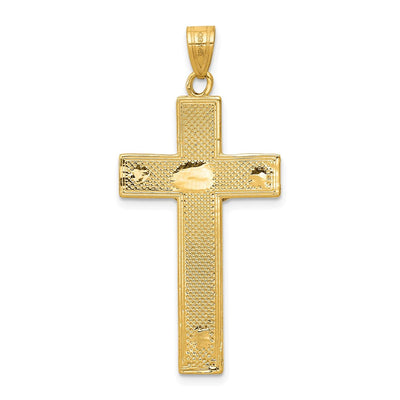 14K Two-tone Diamond Cut Crucifix Pendant, 40 x 19mm