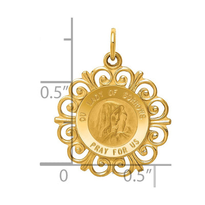 14K Our Lady of Sorrows Medal Pendant, 23 x 19mm