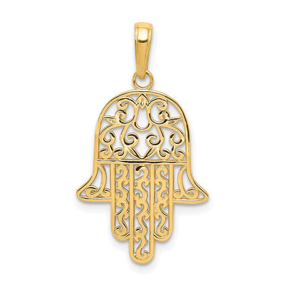 14K Filigree Chamseh Pendant, 30 x 17mm