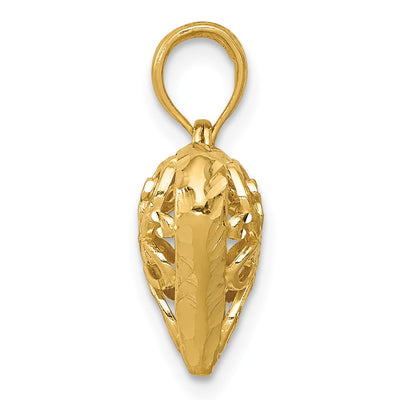 14K Polished 3-D Filigree Puffed Heart Pendant, 20 x 13mm