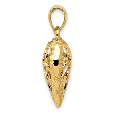 14K Polished 3-D Filigree Puffed Heart Pendant, 25 x 20mm