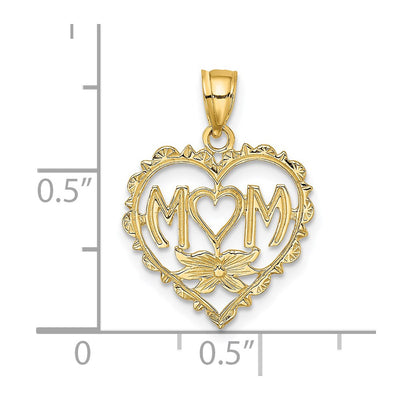 14K Mom in Heart Charm, 19.9 x 16.1mm