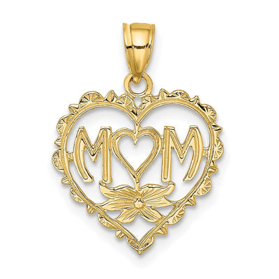 14K Mom in Heart Charm, 19.9 x 16.1mm