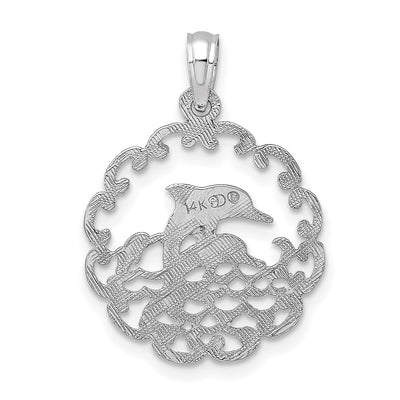 14K White Gold Cut-out Jumping Dolphins Pendant