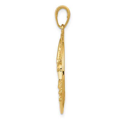 14K Hummingbird in Round Frame Pendant, 31 x 23mm