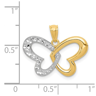 14K w/Rhodium Diamond Cut Butterfly Pendant, 14 x 22mm