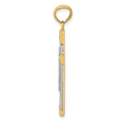 14K w/Rhodium Cross Pendant, 33.75 x 16.3mm