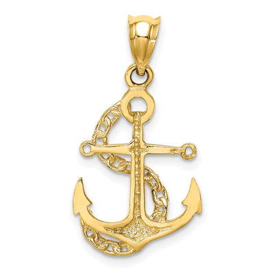 14K Polished Anchor & Chain Pendant