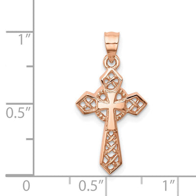 14K Rose Polished Cross Pendant, 25 x 14mm