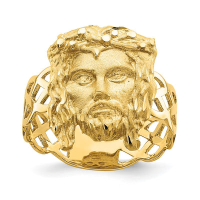 14K Brushed & Polished D/C Jesus Head Ring