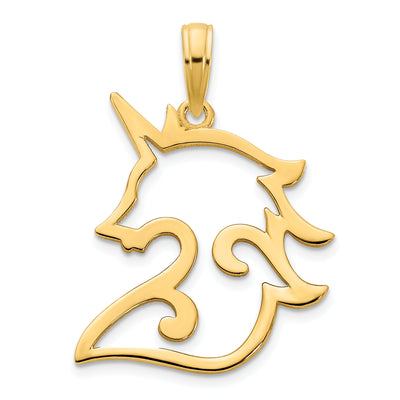 14K Unicorn Pendant, 25 x 17.5mm