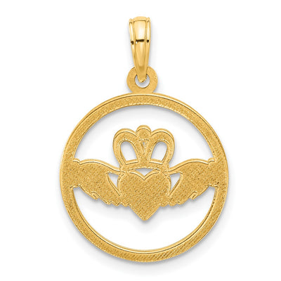 14K Polished Circle Claddagh Pendant