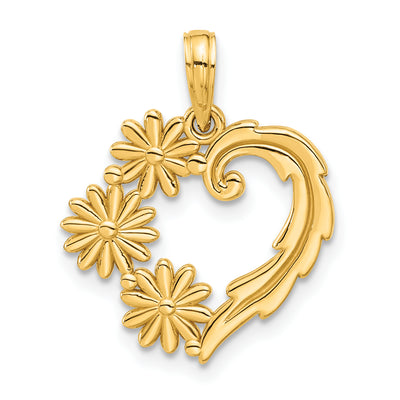 14K Polished Floral Heart Pendant, 22.4 x 18mm