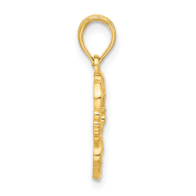 14K Polished Floral with Bird Circle Pendant
