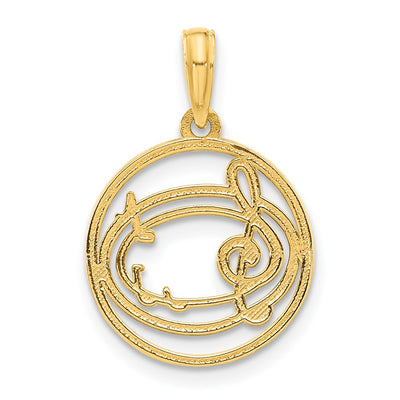 14K Polished Music Notes in Circle Pendant