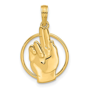 14K Polished Hand Gesture in Circle Charm (Style D5480)