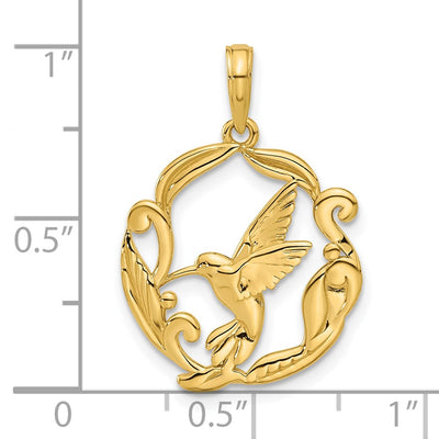 14K Polished Fancy Hummingbird Charm, 26 x 18mm