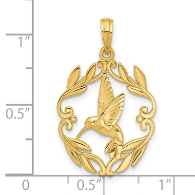 14K Polished Fancy Hummingbird Charm, 28.5 x 17.9mm