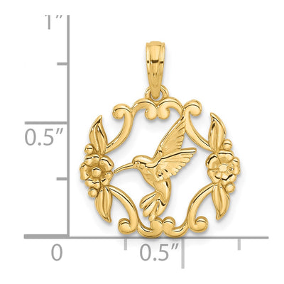 14K Polished Fancy Hummingbird Charm, 23 x 18mm