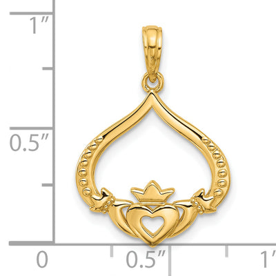 14K Polished Claddagh Pendant, 25.6 x 17.8mm