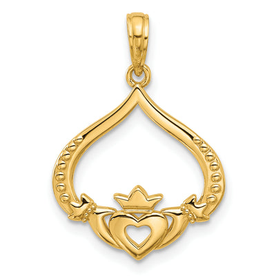 14K Polished Claddagh Pendant, 25.6 x 17.8mm