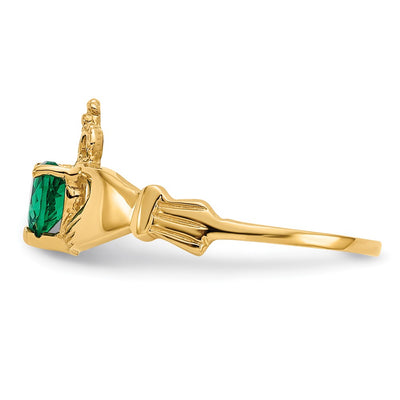 14K Green CZ Polished Claddagh Ring