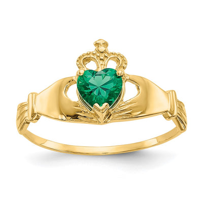 14K Green CZ Polished Claddagh Ring