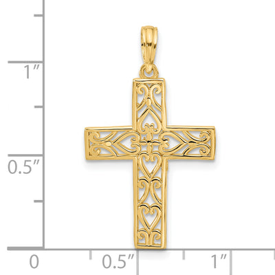 14Ky Fancy Cross Charm, 31.3 x 18.6mm