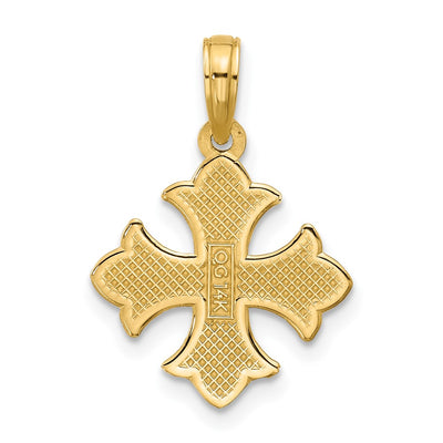 14K Polished Beaded Fleur de Lis Cross Pendant