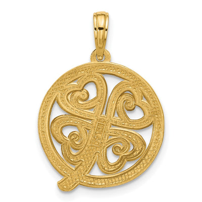 14K Polished Four Leaf Clover Pendant, 25.22 x 17.91mm