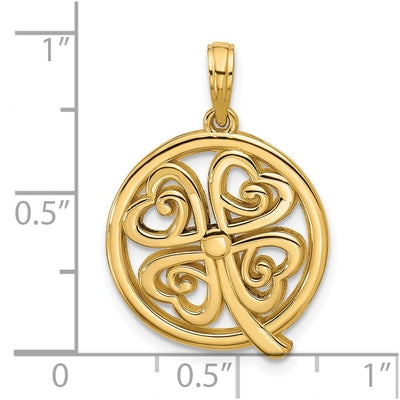 14K Polished Four Leaf Clover Pendant, 25.22 x 17.91mm