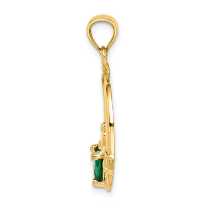 14K Claddagh with Synthetic Green Stone Pendant