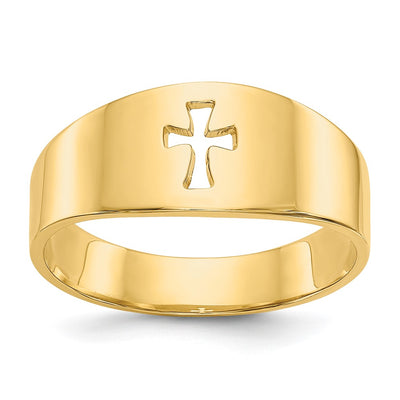 14K Polished Cut-out Cross Ring