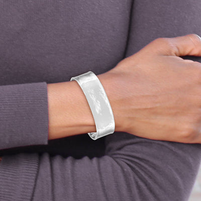 14K White Gold Hammered Polished Cuff Bangle Bracelet
