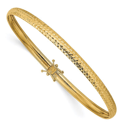 14K Polished Diamond-cut Flexible Round Bangle Bracelet, 8 x 4.25mm