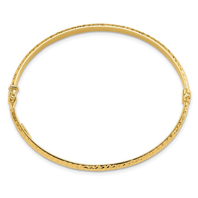 14K Polished Diamond-cut Hinged Oval Bangle Bracelet