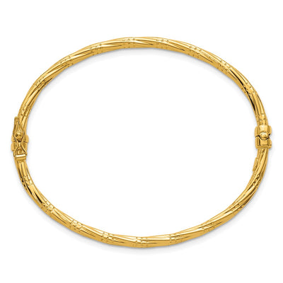 14K Polished and Textured Twisted Hinged Oval Bangle Bracelet