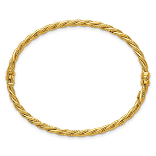14K Polished and Textured Twisted Hinged Oval Bangle Bracelet (Style DB754)
