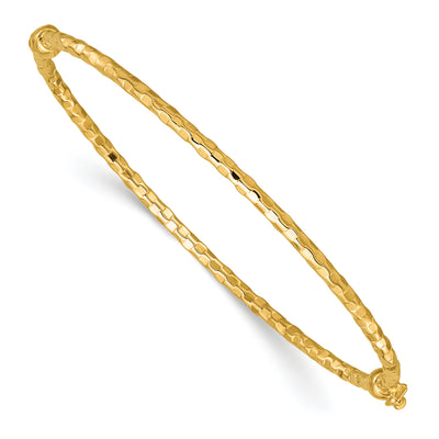 14K Polished Diamond-cut Hinged Oval Bangle Bracelet