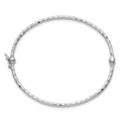 14K White Gold Polished Diamond-cut Hinged Oval Bangle Bracelet