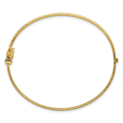 14K Polished Diamond-Cut Textured Hinged Oval Bangle Bracelet