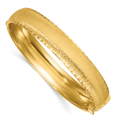 14K Polished Diamond-Cut Textured Hinged Oval Bangle Bracelet