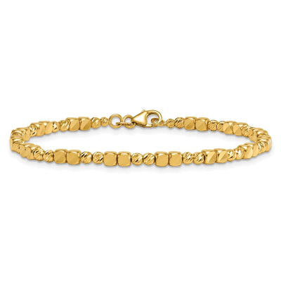 14K Polished Diamond-Cut Textured Hinged Oval Bangle Bracelet