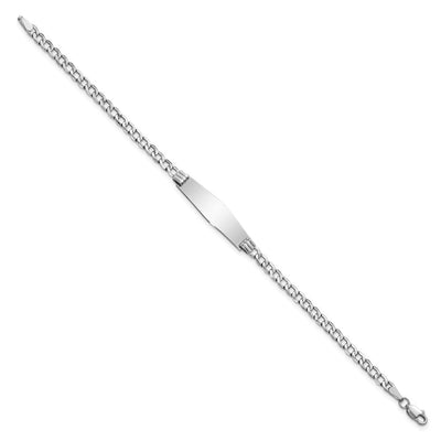 14K White Gold Polished Semi-Solid Chain/Solid Plate Cuban Link Soft Diamond Shape 25.5x7.5mm Plate ID Bracelet
