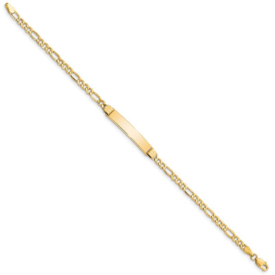 14K Polished Semi-Solid Chain/Solid Plate Figaro Link Plate ID Bracelet