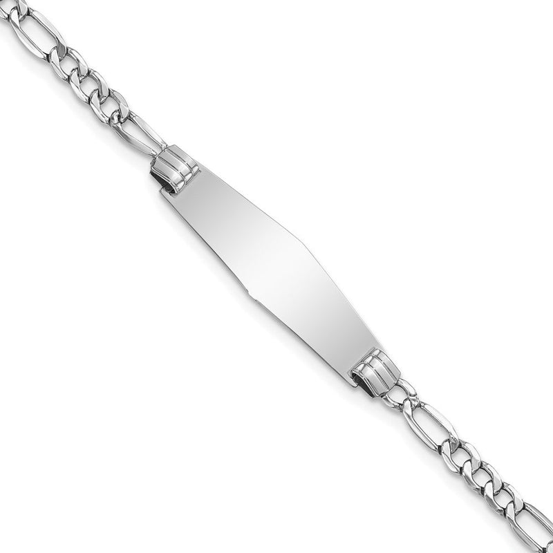 14K white gold figaro link plate ID bracelet